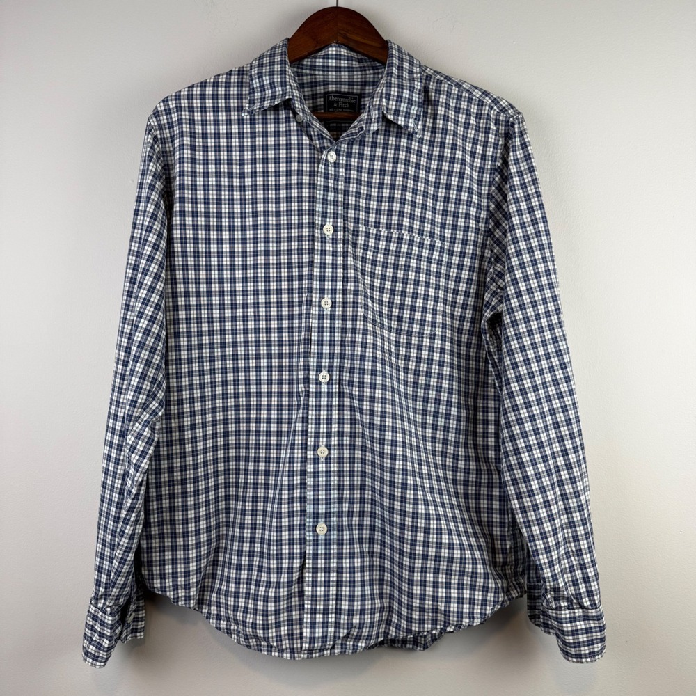 Vintage Y2K Abercrombie & Fitch Plaid Button Down Shirt Mens Large Blue Preppy
